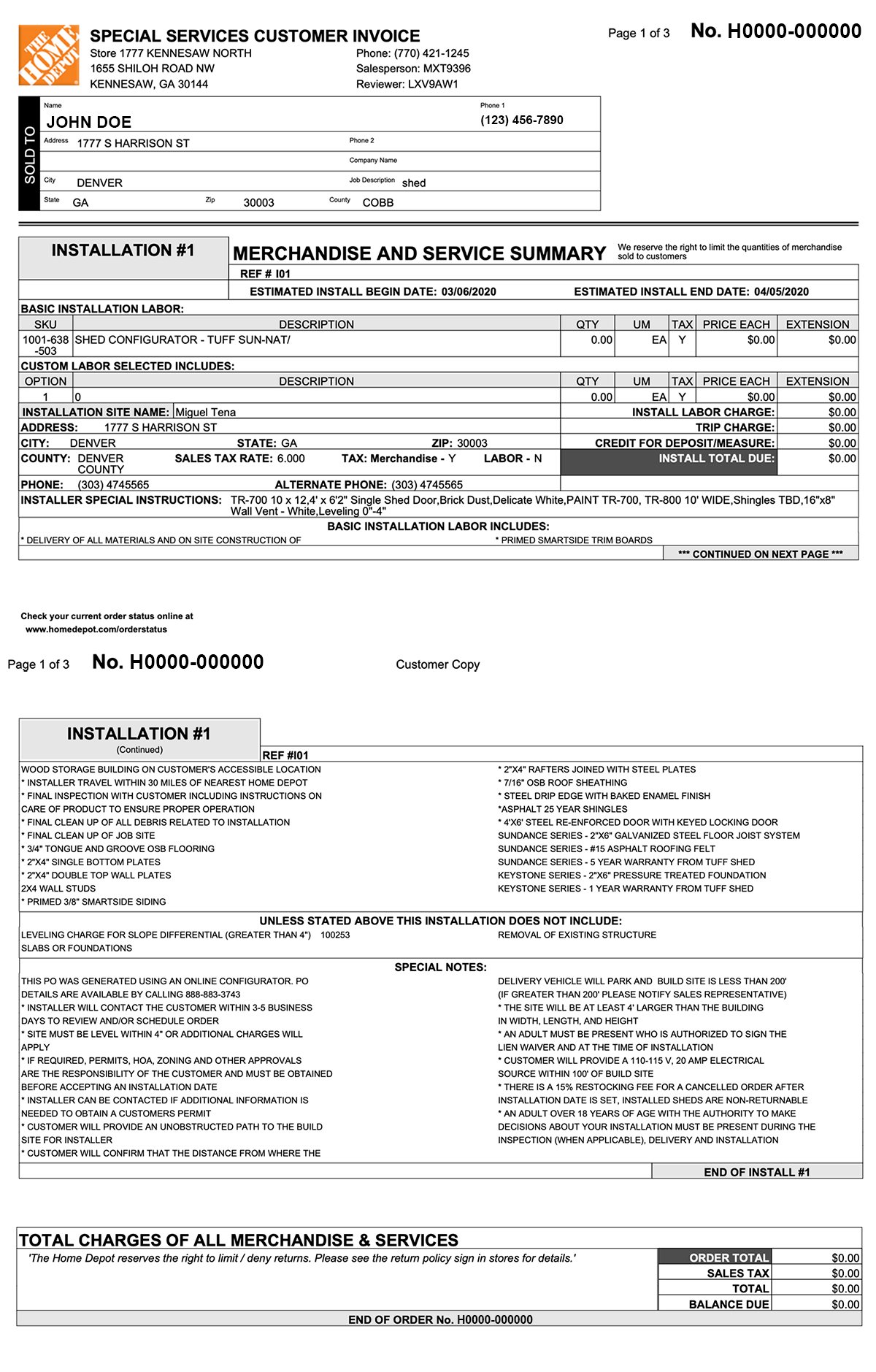 Tuff Shed Invoice from homedepot.com – Tuff Shed In Home Depot Receipt Template