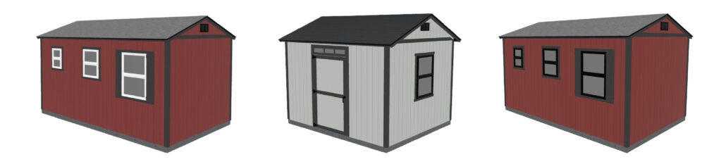 lineup of sheds with new windows